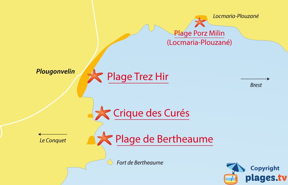 Plan des plages de Plougonvelin en Bretagne dans le Finistère