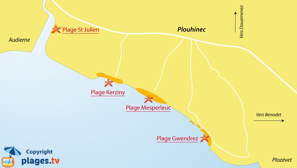 Plan des plages à Plouhinec dans le Finistère