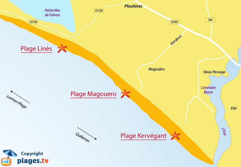 Plan des plages de Plouhinec en Bretagne