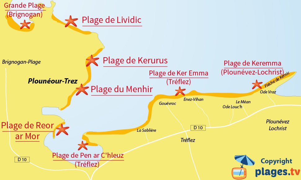 Plan des plages de Plounéour-Trez en Bretagne