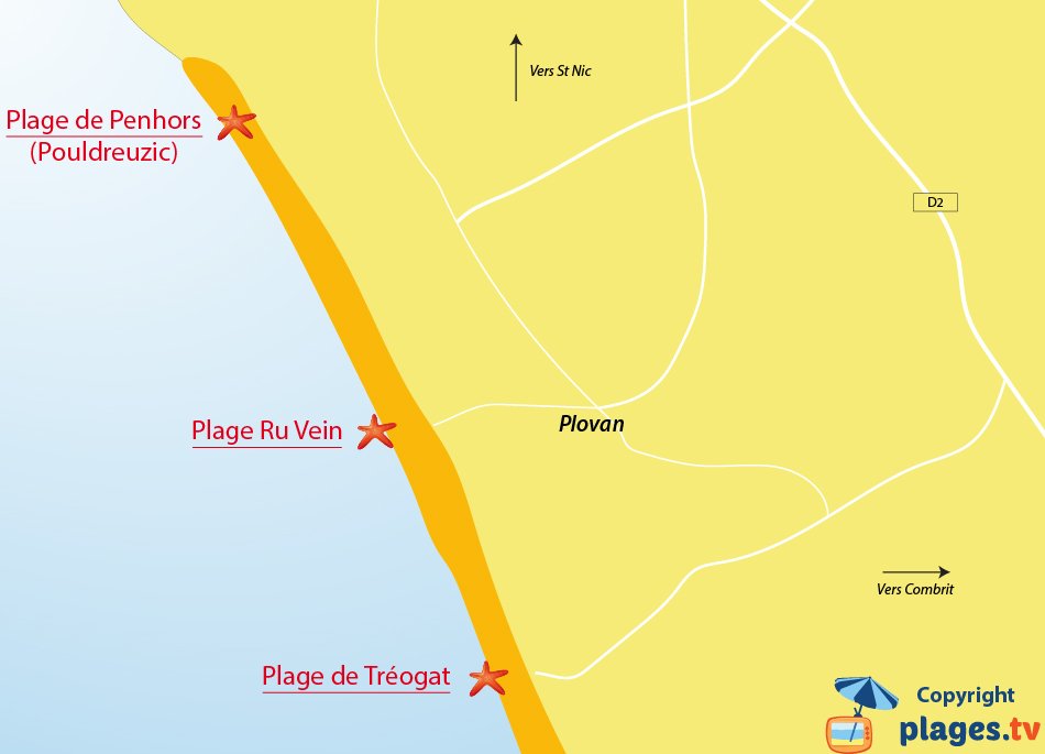 Plan des plages de Plovan en Bretagne