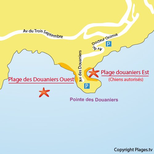 Map of Douaniers beach in Cap d'Ail - France