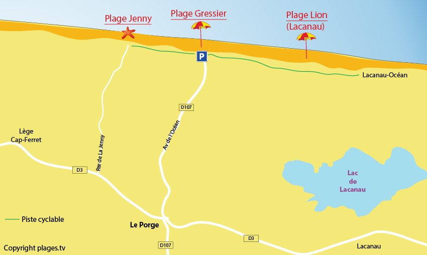 Plan des plages au Porge en Gironde