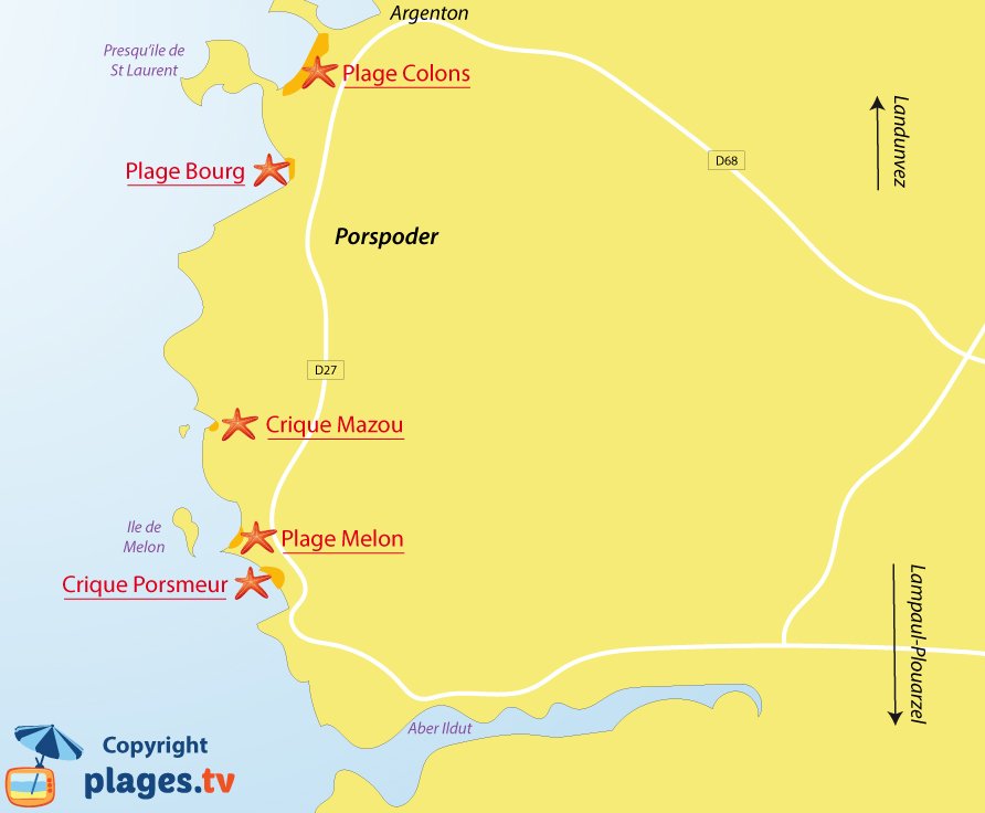 Plan des plages de Porspoder en Bretagne