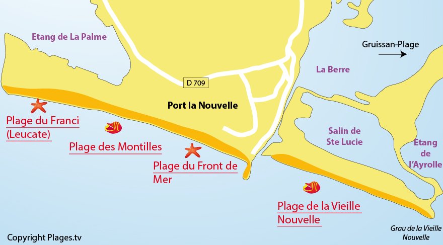 Plan de la plage de Port la Nouvelle dans l'Aude