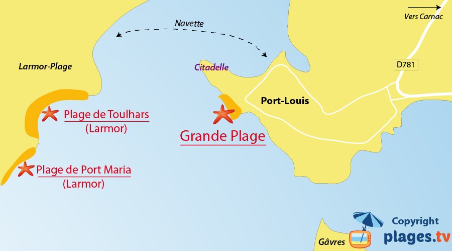 Plan des plages de Port-Louis en Bretagne (56)