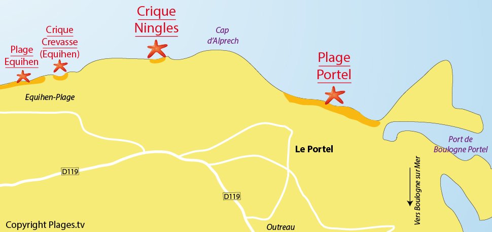 Plan des plages du Portel