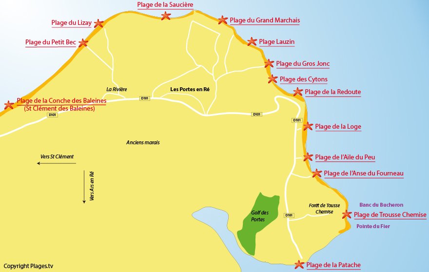 Plan des plages de Les Portes en Ré - Ile de Ré