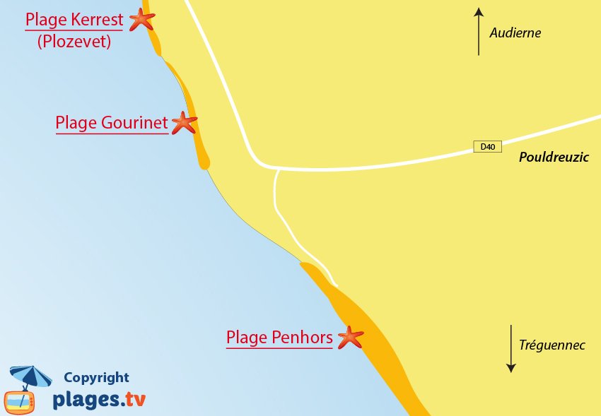 Plan de la plage de Pouldreuzic en Bretagne