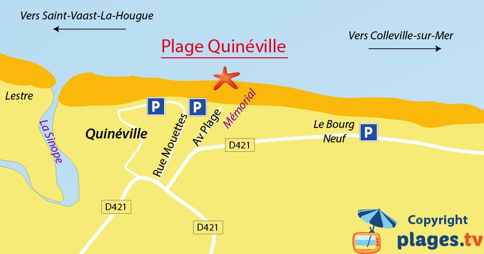 Plan des plages de Quinéville dans la Manche