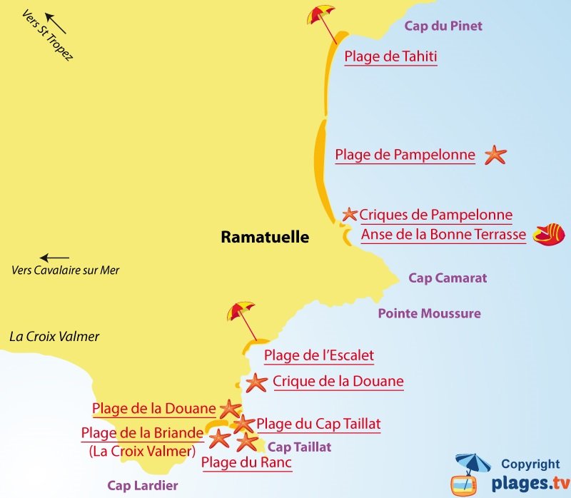 Carte des plages de Ramatuelle