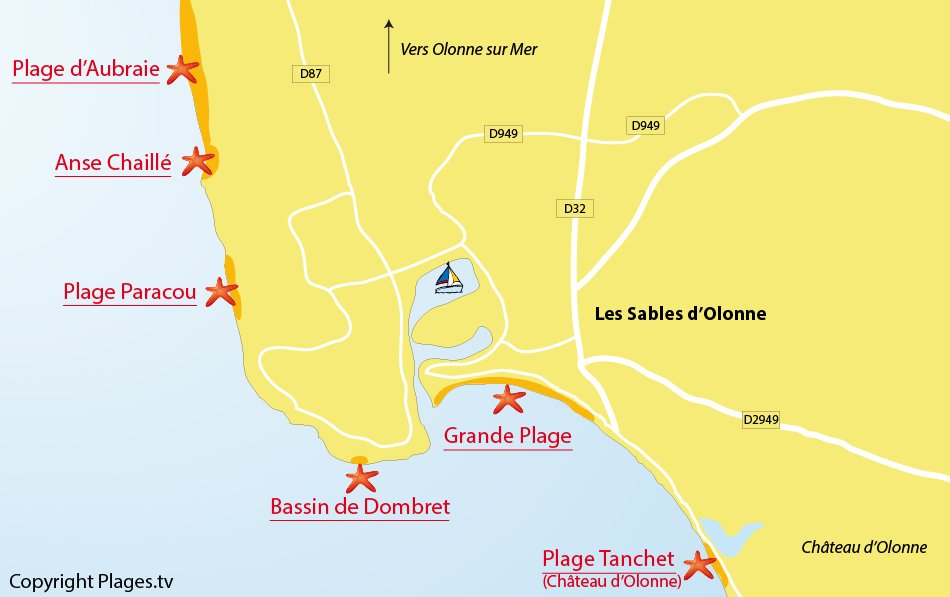 Plan des plages des Sables d'Olonne