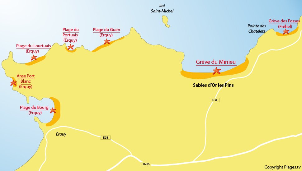 Plan des plages des Sables d'Or les Pins