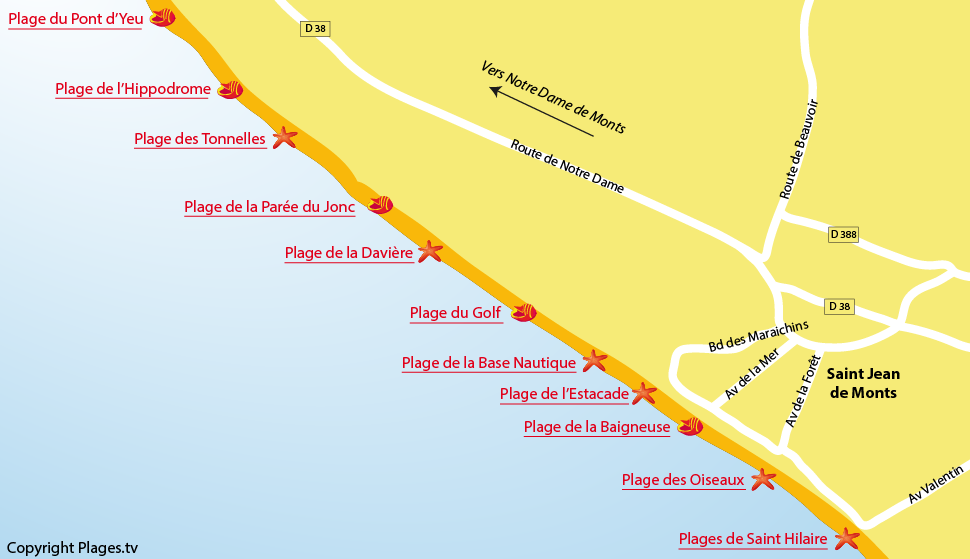 Plan des plages de Saint Jean de Monts en Vendée