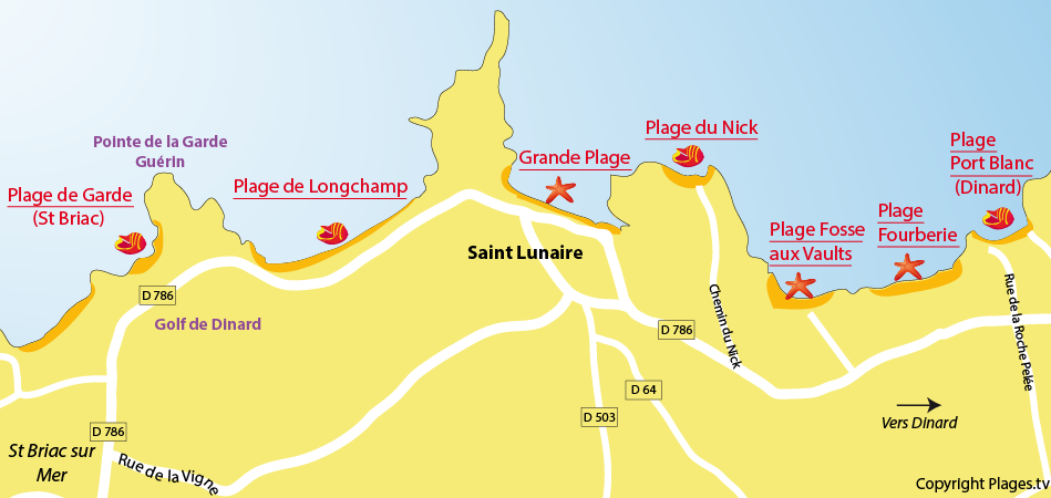 Plan des plages de Saint Lunaire en Bretagne