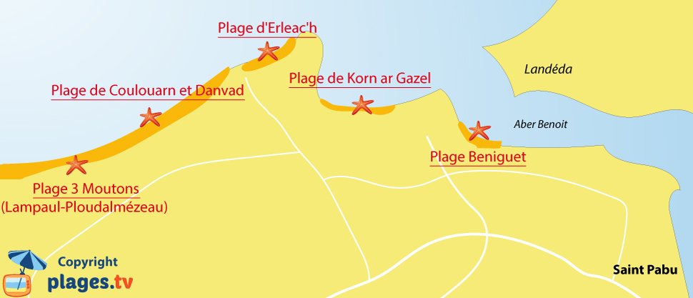 Plan des plages de Saint Pabu en Bretagne