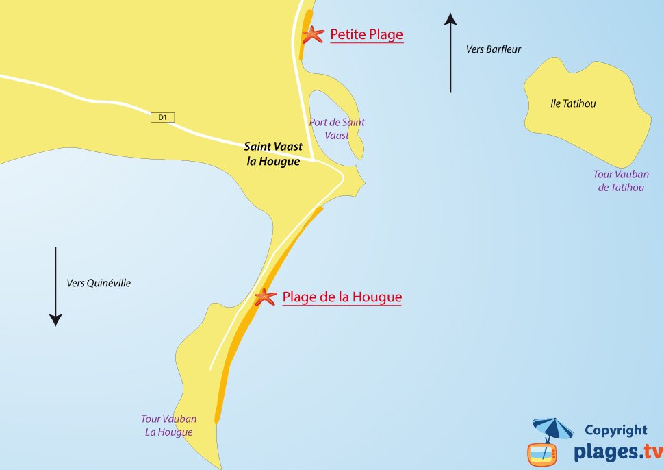 Plan des plages de Saint Vaast la Hougue - Manche