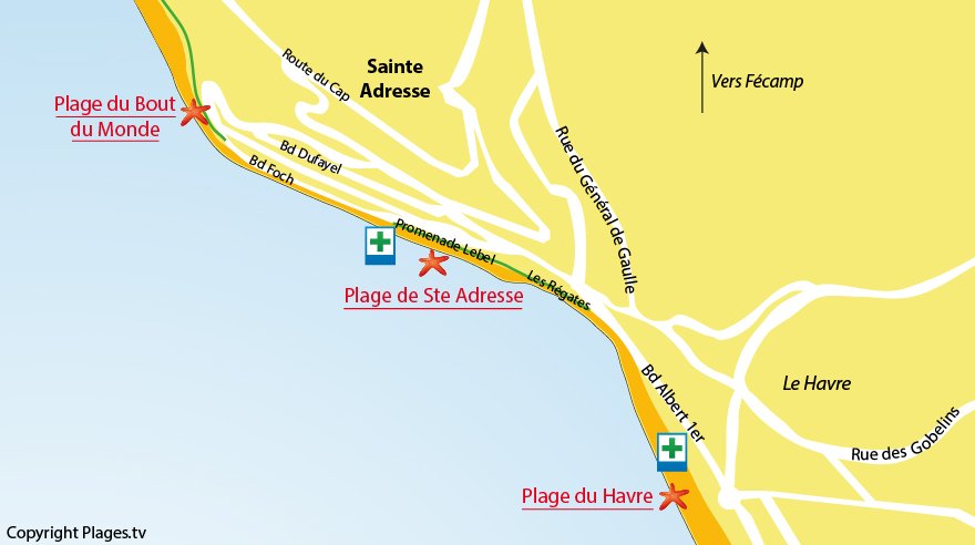 Plan des plages de Sainte Adresse (76)