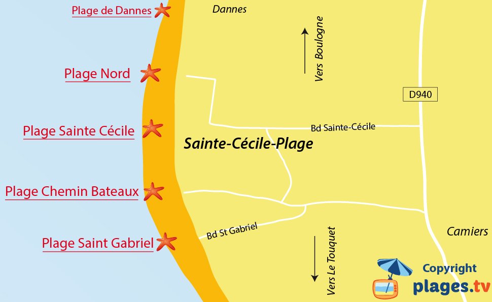 Plan des plages de Sainte Cécile dans le Nord