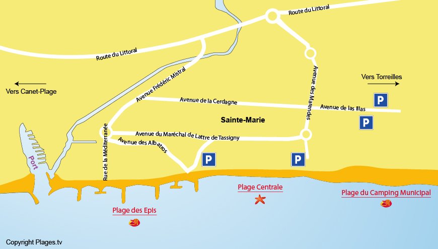 Carte des plages à Sainte Marie 66