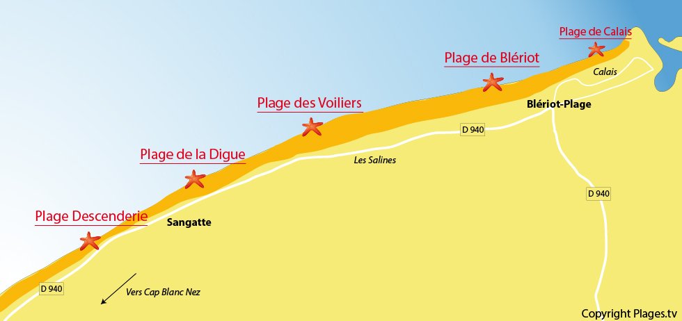 Plan des plages de Sangatte et de Blériot-Plage