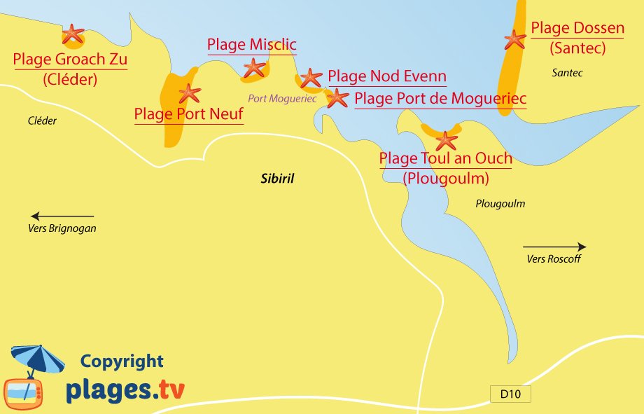 Plan des plages de Sibiril en Bretagne