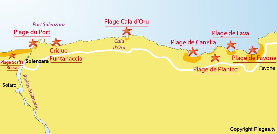 Plan des plages de Solenzara - Corse