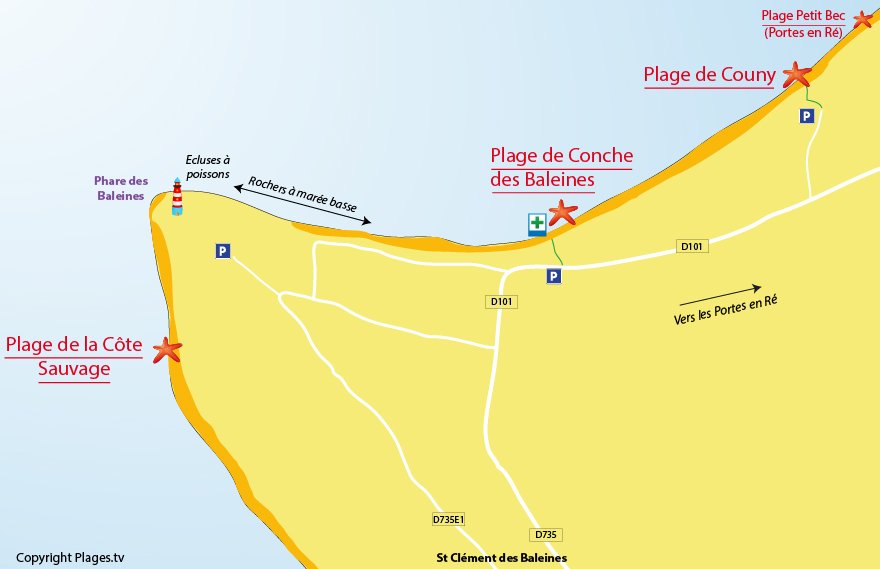 Plan des plages de St Clément des Baleines - Ile de Ré