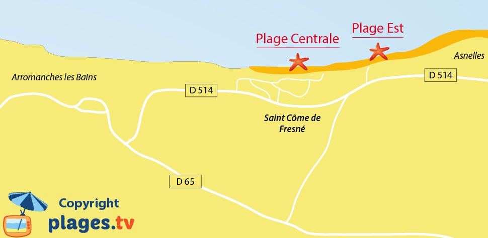 Plan des plages de Saint Côme de Fresné dans le Calvados