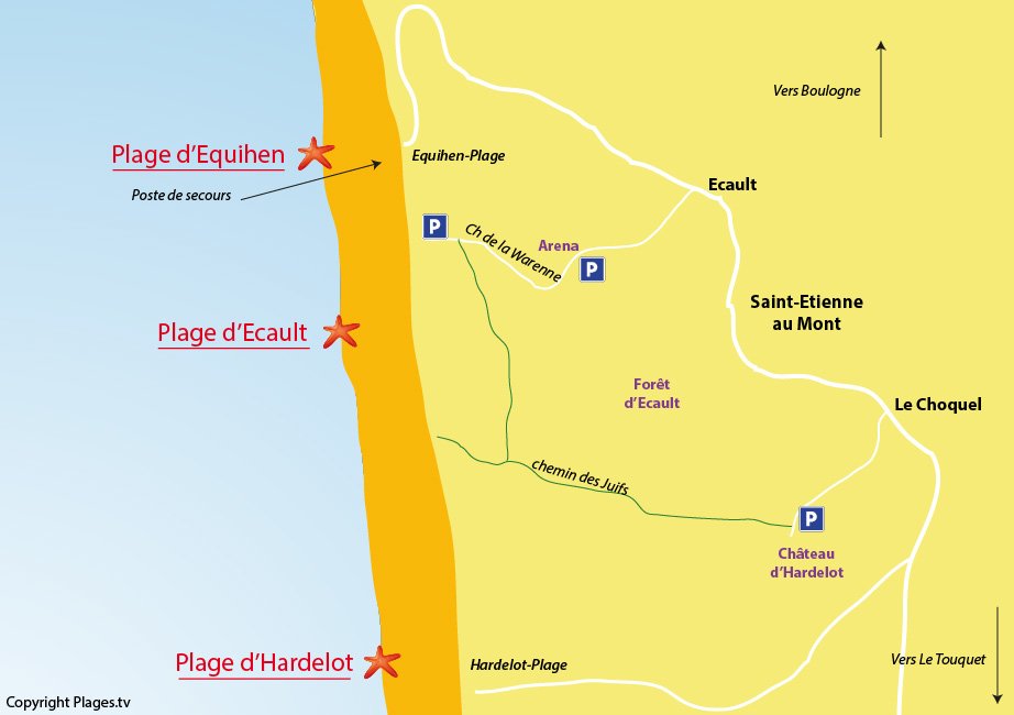 Plan des plages de Saint Etienne au Mont - Nord - Ecault