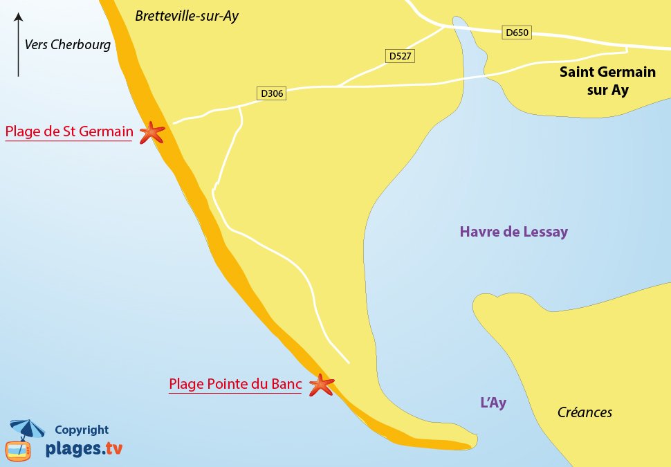 Plan des plages de Saint Germain sur Ay dans la manche