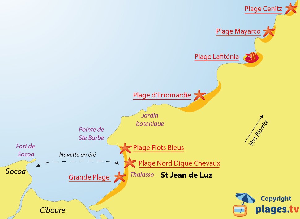 Plan des plages de St Jean de Luz - 64