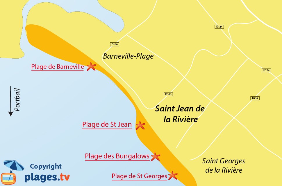 Plan des plages de St Jean de la Rivière dans la Manche