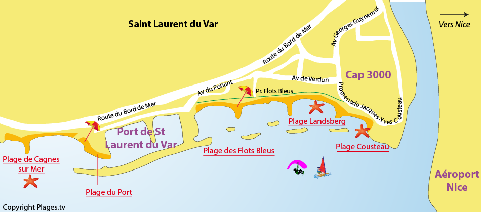 Plan des plages de Saint Laurent du Var