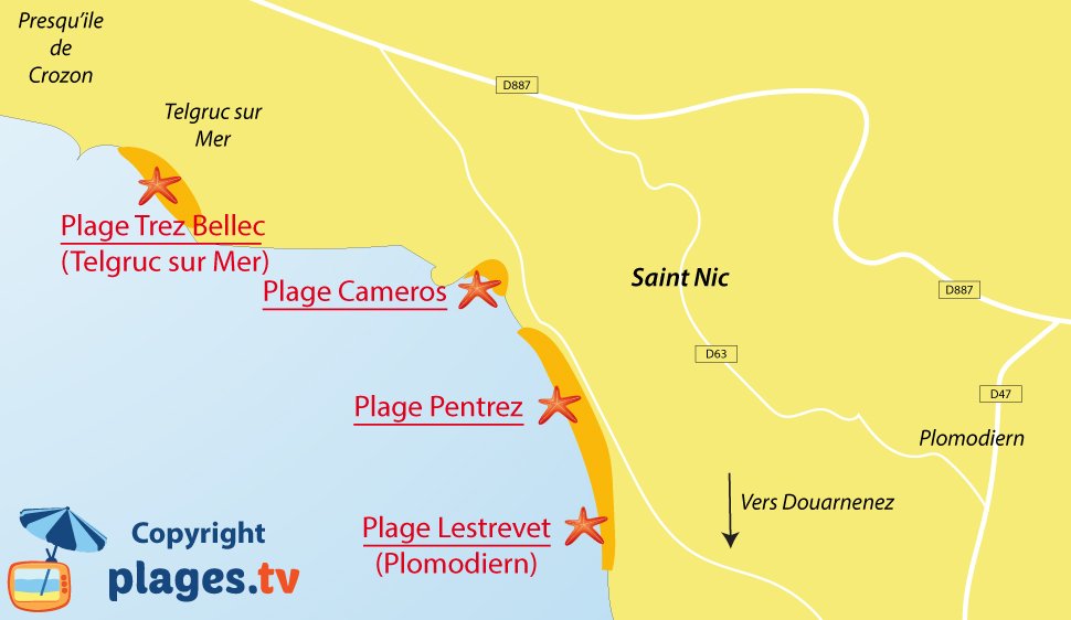 Plan des plages de Saint Nic en Bretagne