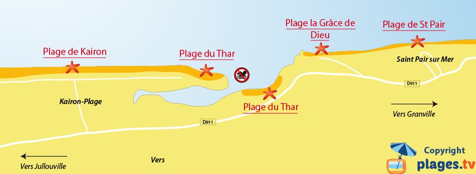 Plan des plages de Saint Pair sur Mer dans la Manche