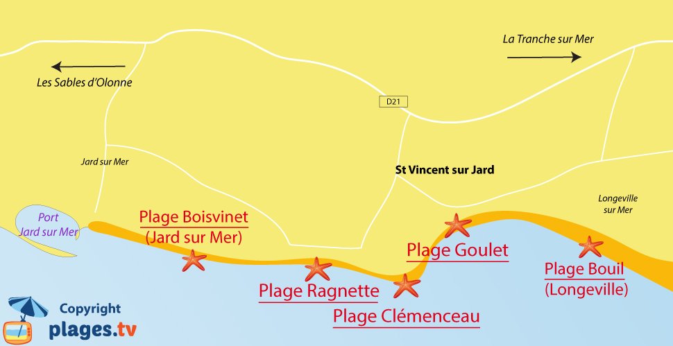 Plan des plages de St Vincent sur Jard