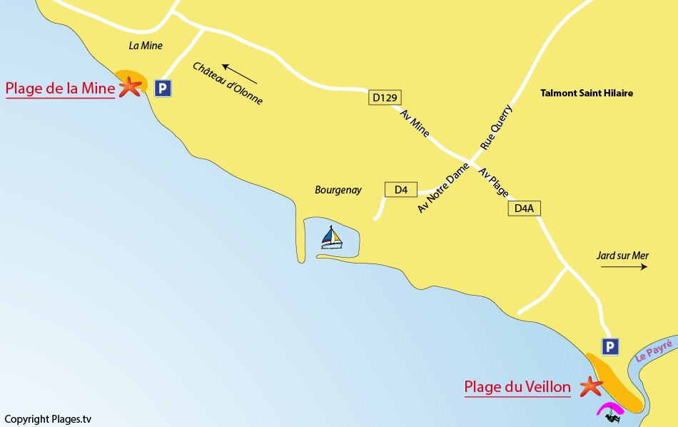 Plan des plages de Talmont sur Hilaire en Vendée