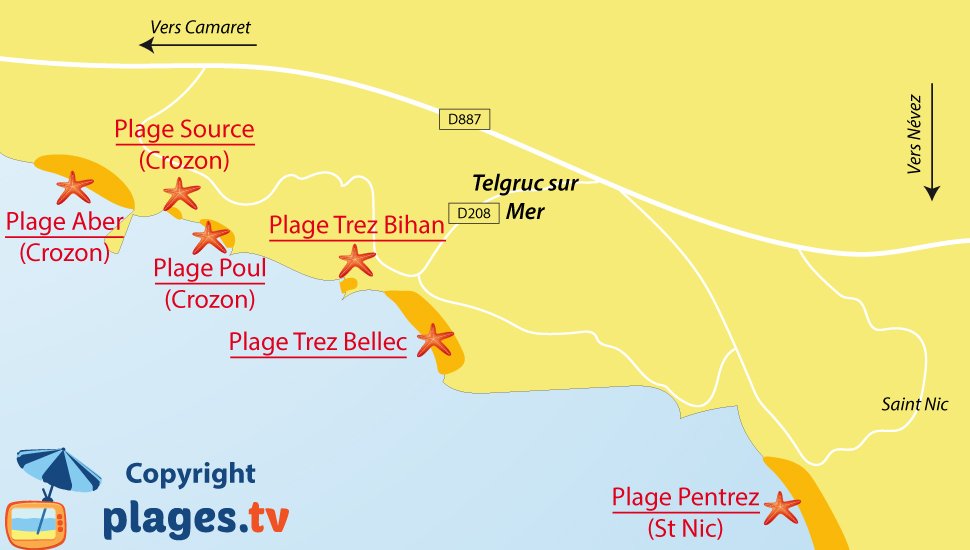 Plan des plages de Telgruc sur Mer en Bretagne