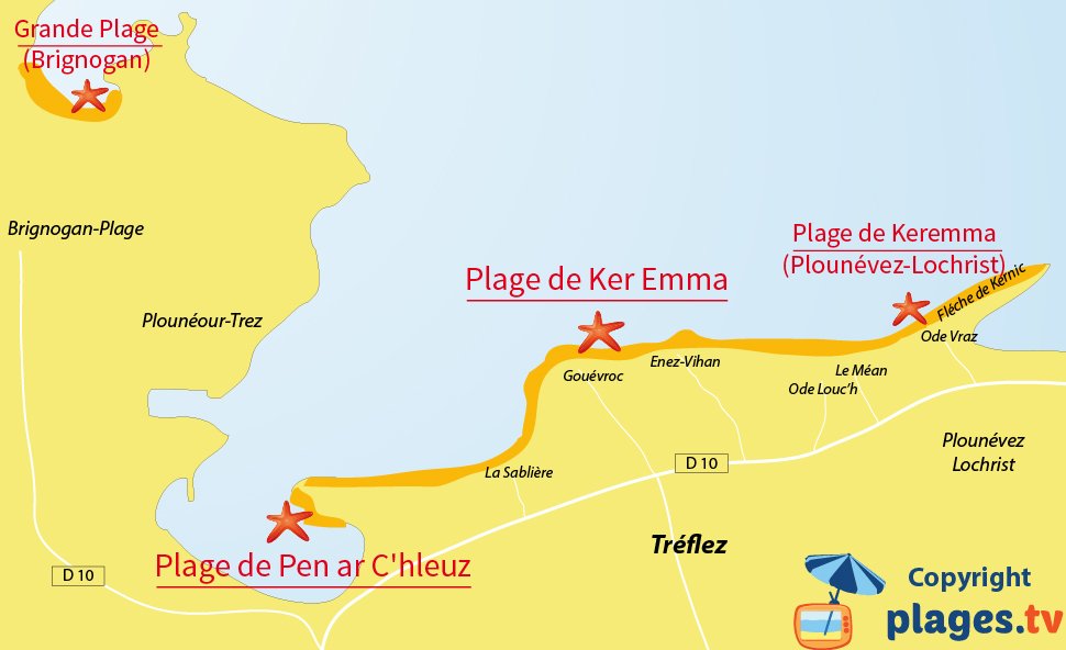 Plan des plages de Treflez - Dunes de Ker Emma - Bretagne