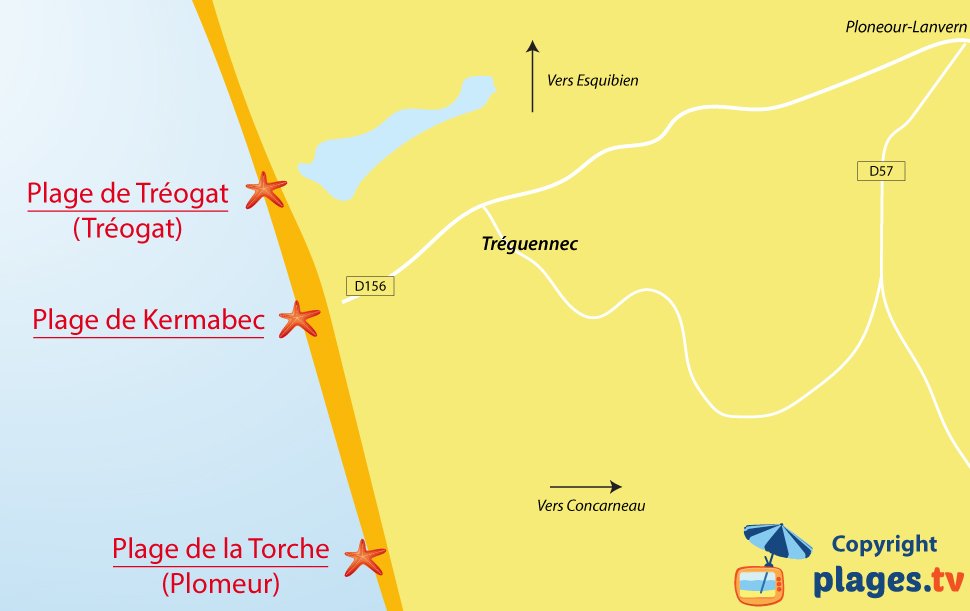 Plan des plages de Tréguennec en Bretagne