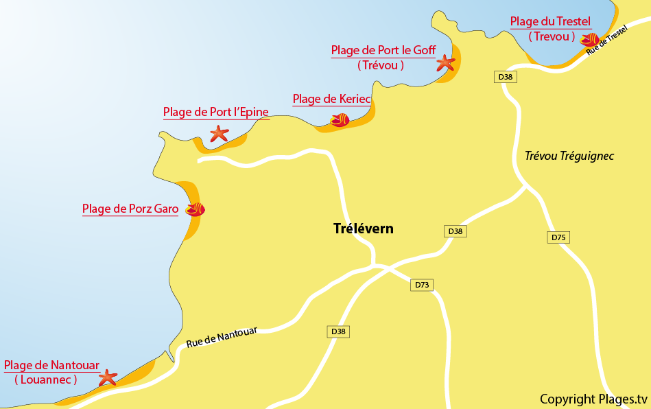 Plan des plages de Trélévern en Bretagne