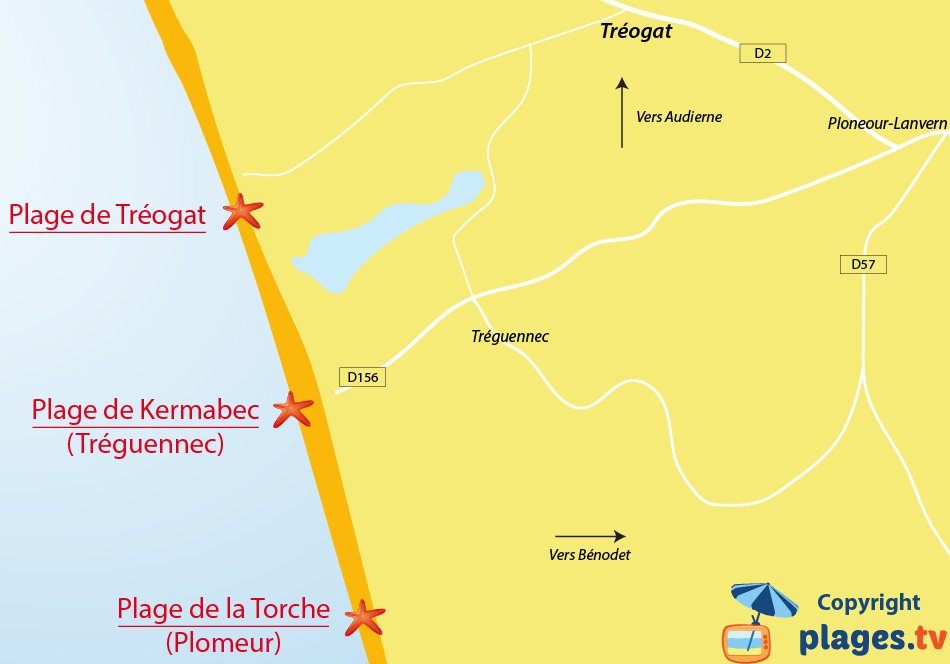 Plan des plages de Tréogat en Bretagne