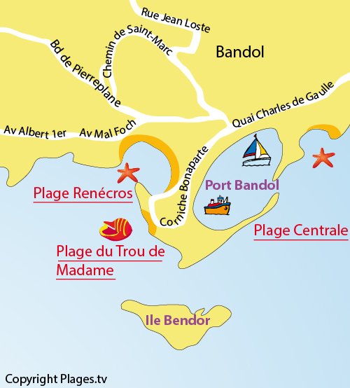 Carte de la plage du Trou de Madame de Bandol