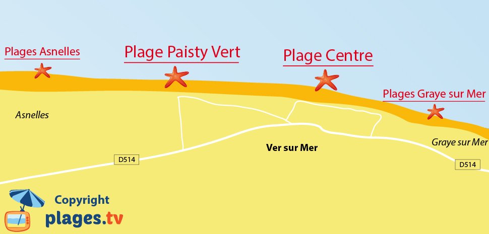 Plan des plages de Ver sur Mer en Normandie