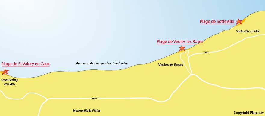 Plan des plages de Veules les Roses (Normandie - 76)