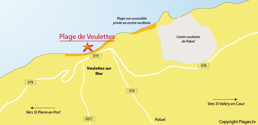 Plan des plages de Veulettes sur Mer (76)