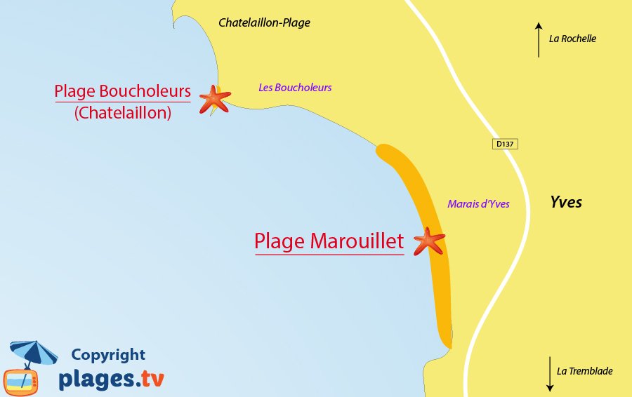 Plan des plages d'Yves en Charente Maritime