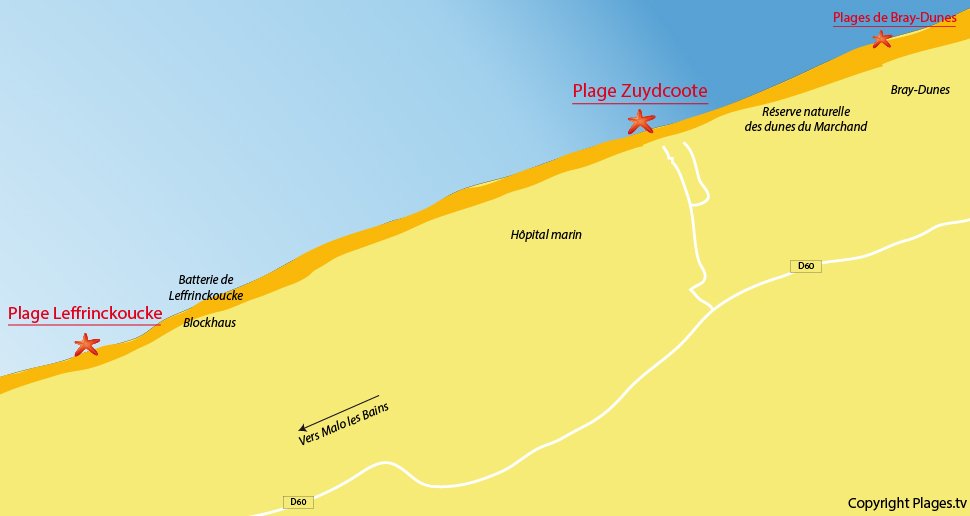 Plan des plages de Zuydcoote