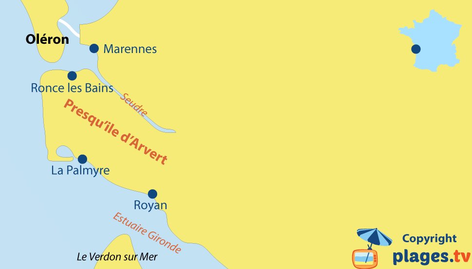 Plan de la presqu'ile d'Arvert en Charente Maritime